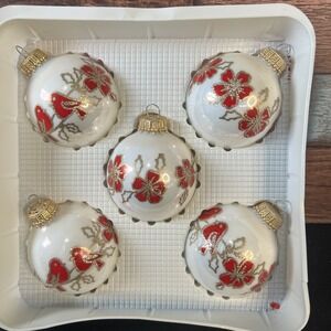 Vintage Christmas Ornaments By Krebs, American Classic Red Flowers and Birds